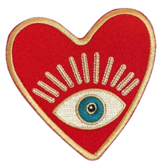 Red Heart Evil Eye Embroidered Iron On Patch - Picture 3 of 3